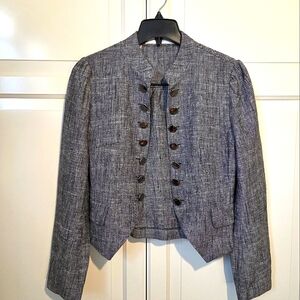 ⭐️ CLEARANCE SALE! Women's Gray Linen-Blend Buttoned Crop Jacket
